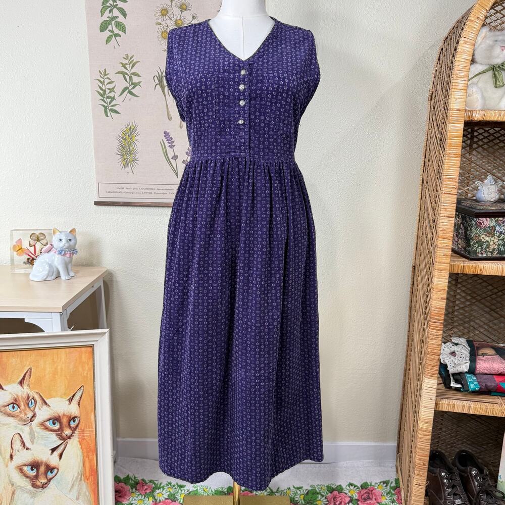 Vintage 90s Corduroy Midi Jumper Dress Modest Cottage Country Prairie Forest M